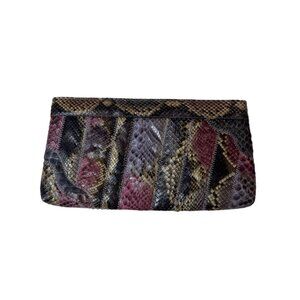 Vintage Women’s Purple Pink Python Skin Gold Chain Clutch and Sholder Bag